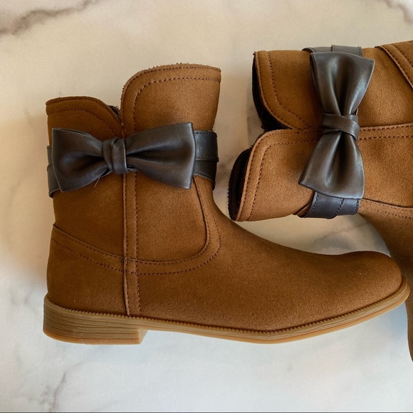 UGG Cognac Joanie Bow Faux Leather Bootie Kids Size 5 Womens Size 7 - Picture 10 of 16